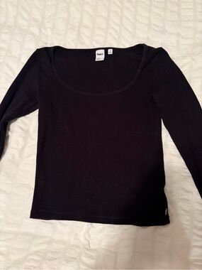 TNA Black Scoop Neck Long Sleeve Ribbed Top